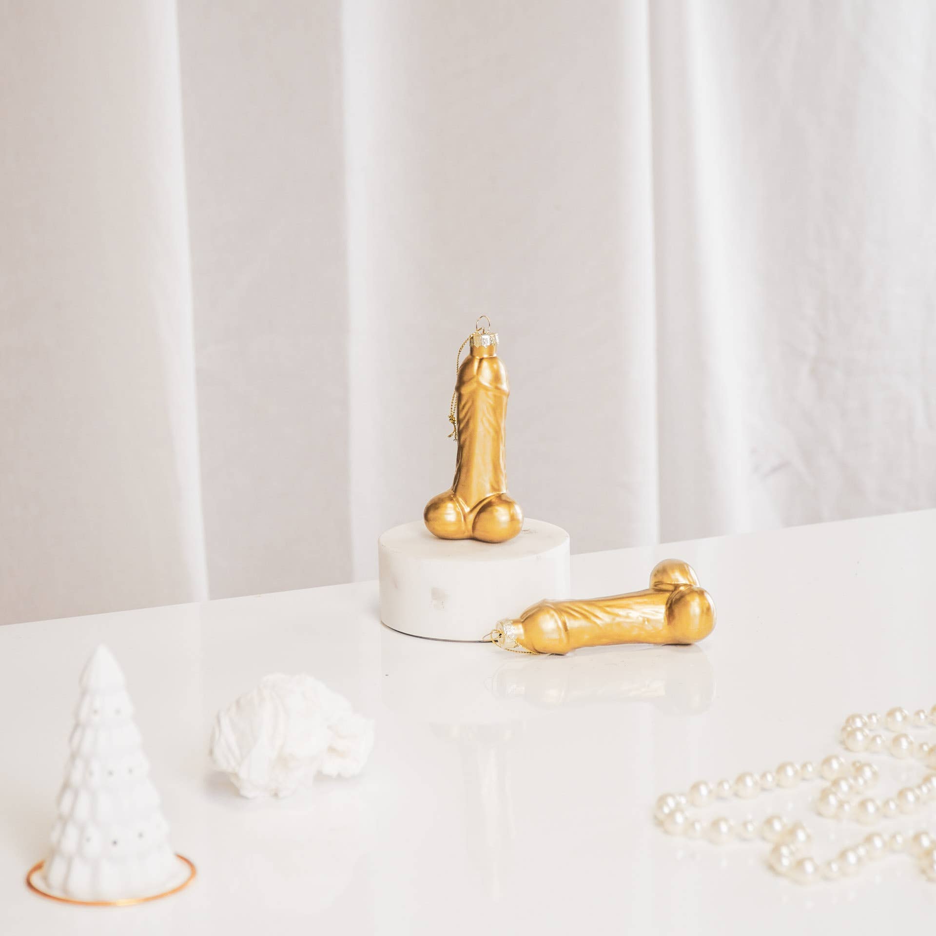 Cintre de Noël HV Golden Penis, lot de 2, verre, 3,5 x 6 x 10,5 cm Housevitamin bv 