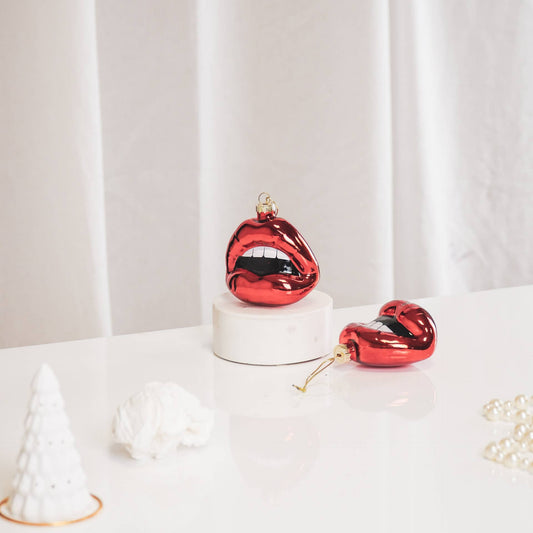 Lot de 2 décorations de Noël HV « Shut up and kiss me » en verre, 8,5 x Housevitamin bv 