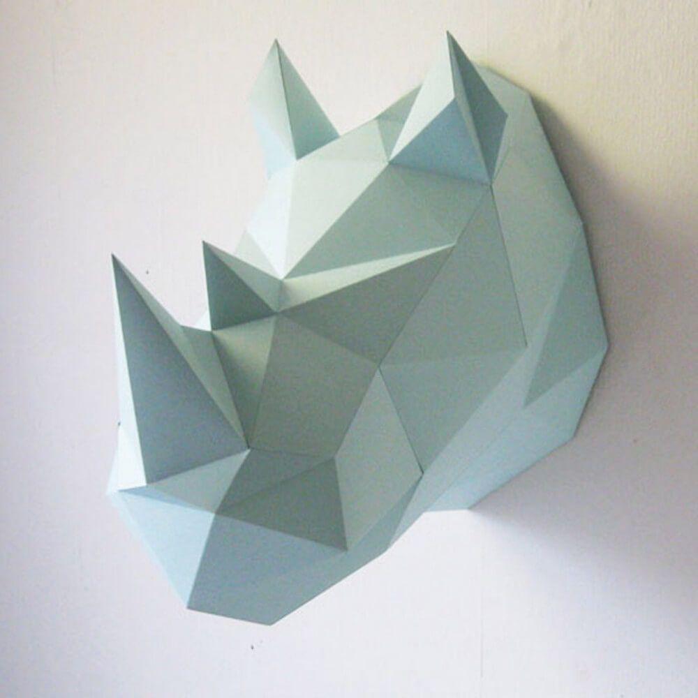 Paper Rhino - Trophée en papier Assembli Soft Mint 