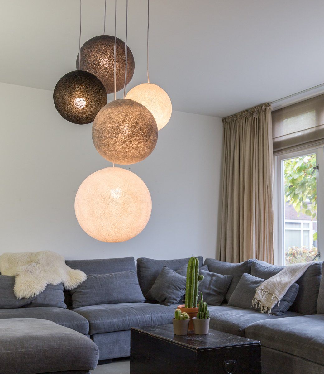Shades of Grey - Suspension 5 globes Cotton Ball Lights 